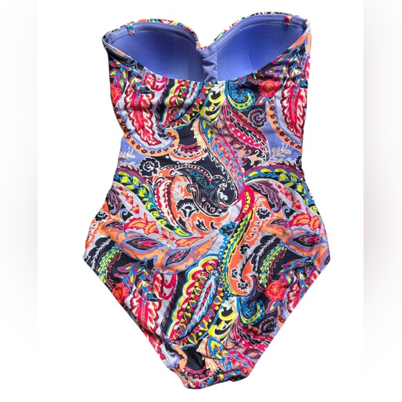 ANNE COLE colorful paisley parade bandeau twist front one piece swimsuit NWT - Picture 4 of 6